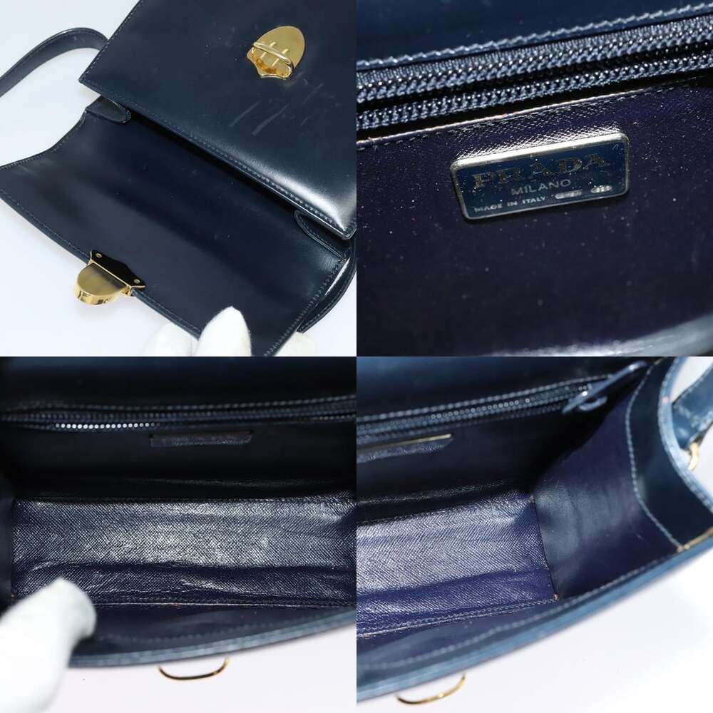 PRADA Shoulder Bag Leather Navy Gold - Picture 11 of 12